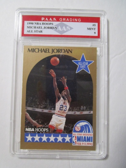 Michael Jordan Bulls 1990 NBA Hoops All Star #5 graded PAAS Mint 9