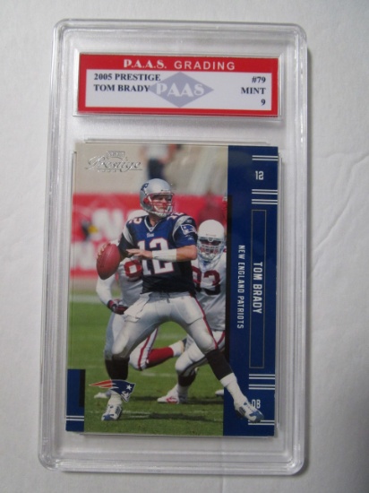 Tom Brady Patriots 2005 Prestige #79 graded PAAS Mint 9