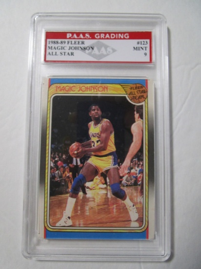 Magic Johnson Lakers 1988-89 Fleer All Star #123 graded PAAS Mint 9