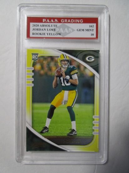 Jordan Love Packers 2020 Absolute Yellow ROOKIE #162 graded PAAS Gem Mint 10
