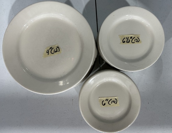 Porcelain Cream Plates 9", 6.5", & 6"