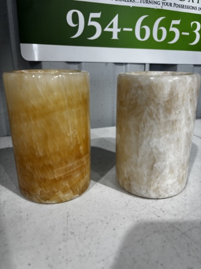 NEW Alabaster Large Round Votive / Candle Holder