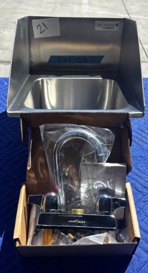 All NEW S.S. Wall Mounted  Sink w. Side Splashes w. Faucet