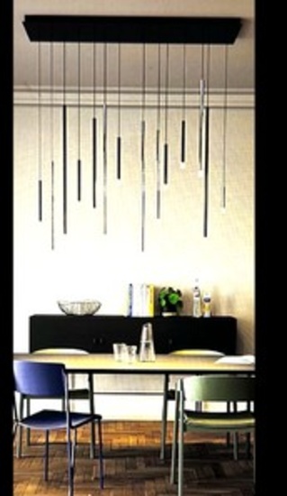 Brand New Boxed 14 Drop Rectangular Chandelier, Black & Silver  in Color