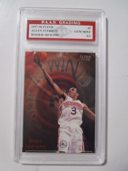 Allen Iverson 76ers 1997-98 Fleer ROOKIE Rewind #5 graded PAAS Gem Mint 9.5
