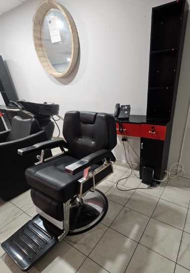 Barber Station - Includes Adjustable Leather Barber Chair and Storage Cabinets with Drawers
