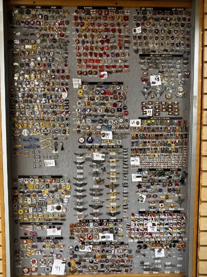 HUGE Military Pin Collection in Glass Front Display