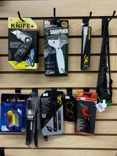 Shelf Lot Assorted Utility Knives - LED Lights - Blade Sharpener & More