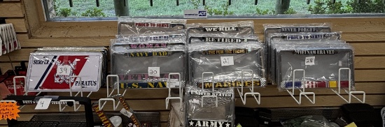 Shelf Lot of Assorted Military Branch License Plates & Plate Frames - NEW