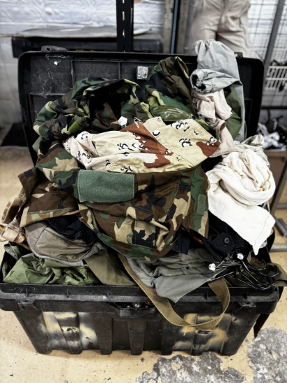 Large Lot of Assorted Military Surplus Clothes & Accessories - Trunk Included