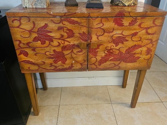 48" Hand Carved and Painted Wood Storage Unit (no contents)