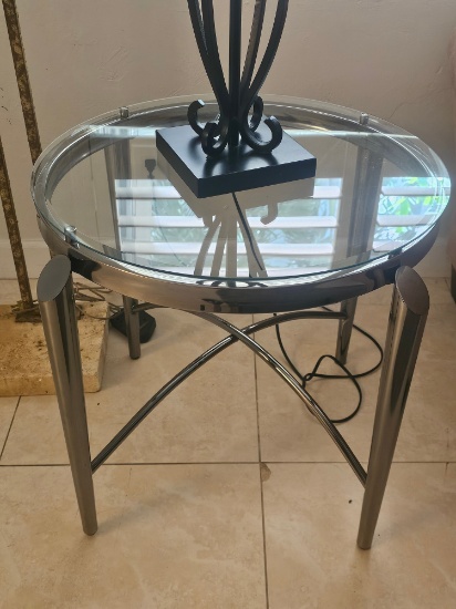 24" Glass Top Metal Side Tables