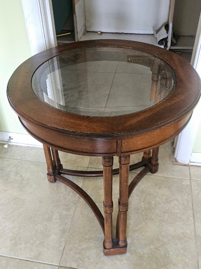 24" Glass Top Wood Side Table