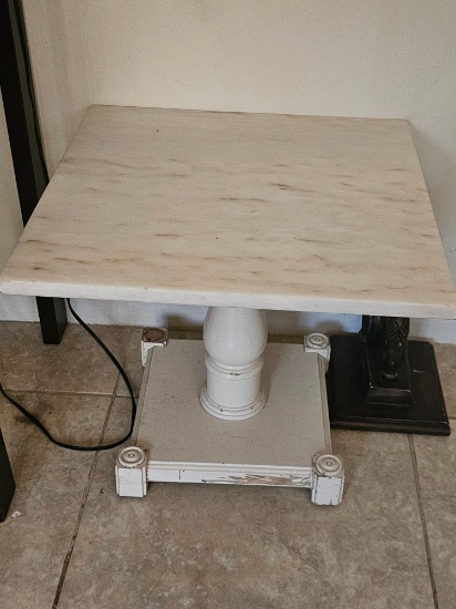 20" x 20" Marble Top Wood Side Table