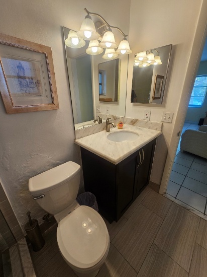 Complete Bathroom - Includes American Standard Commode, 36" Bull Nose Marble Top Vanity, 30" x 76' S