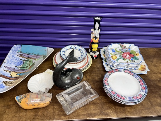 Lot, X--Mas Pins, Collectable Plates, Cake Plate and Serving Plates and Much More