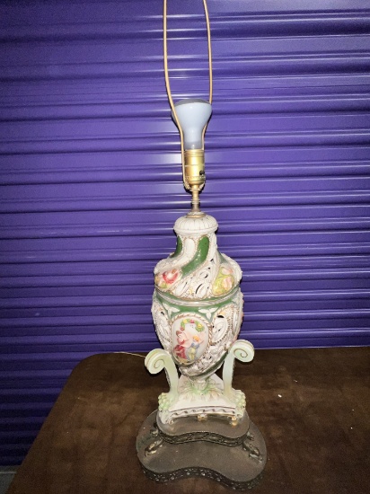 Capodimon te Table Lamp with Raised Figures,   38" High with Double Brass Base, (no shade)