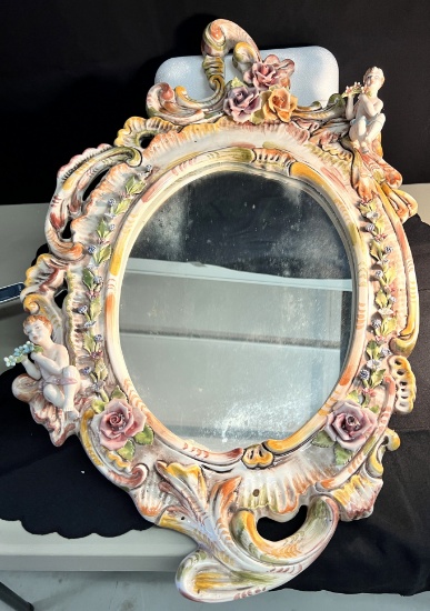 Large Bassano Porcelain (Italian) Mirror with Raised Figures, 28" X 18"