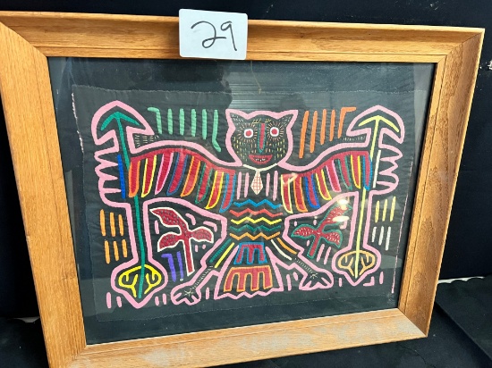 Framed Cat, Made Out of Colored Cloth, 23" X 20 "
