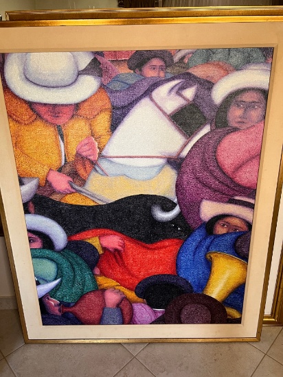 Ernesto Gutierrez Oil on Jute, 48" X 60" with Exquisite Gold Leaf Frame, Signes by Artist,