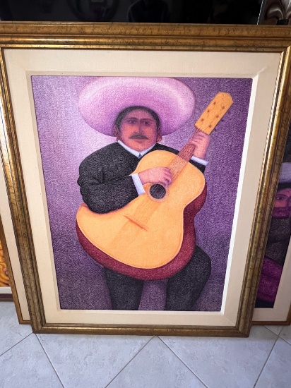 Ernesto Gutierrez Oil on Jute, 44" X 50" with Exquisite Gold Leaf Frame, Signes by Artist,