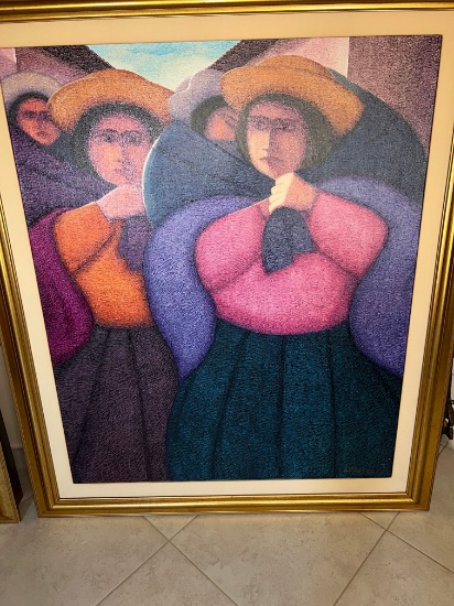 Ernesto Gutierrez Oil on Jute, 38" X 38"" with Exquisite Gold Leaf Frame, Signes by Artist,