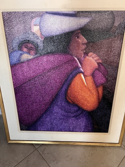 Ernesto Gutierrez Oil on Jute, 32" X 38"  with Exquisite Gold Leaf Frame, Signes by Artist,