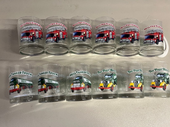 Collectable Hesss Rock Glasses, (2) Screens, (6) Hess Fire Trucks & (6) Hess Tankers
