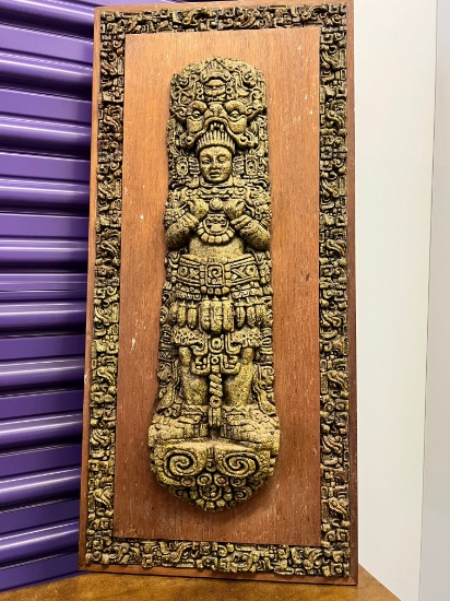 Plaque of An Aztec God in Raised Relief, 28" X 14"