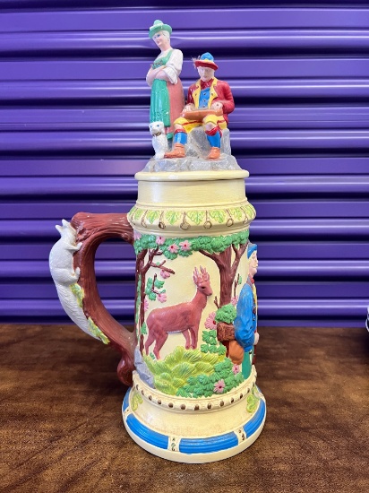 Large Tankard Depicting Swiss Scene  with Removable Top, 16" X  10"