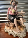 Large Ceramic Figure of Drunk Old Man's Friend, Sitting on Park Bench Actually Drinking