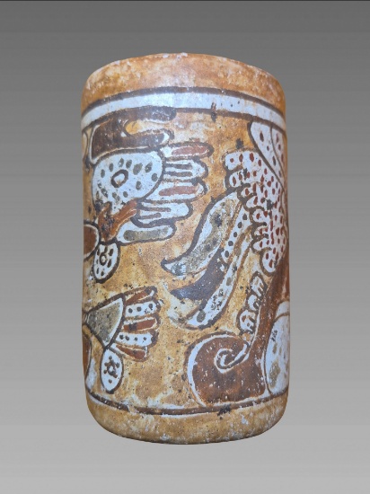 Pre-Columbian Mayan Polychrome Cylinder