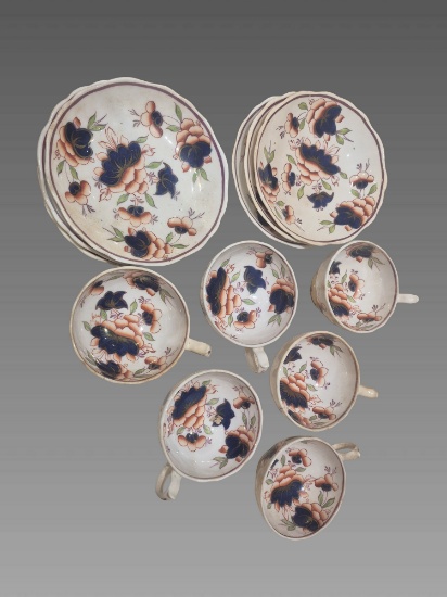 19th Century Imari China, Gaudy Welsh Lotus Pattern, Cup and Saucer Set