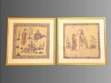 Mid-Century  Silk Art with Persian Style or Mughal Scenes