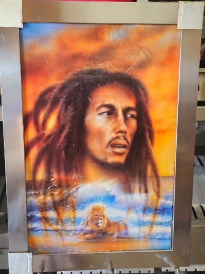 30" x 42" Framed Bob Marley Poster (poster scratched and scuffed)