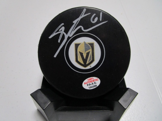 Mark Stone of the LV Golden Knights signed autographed logo hockey puck PAAS COA 299