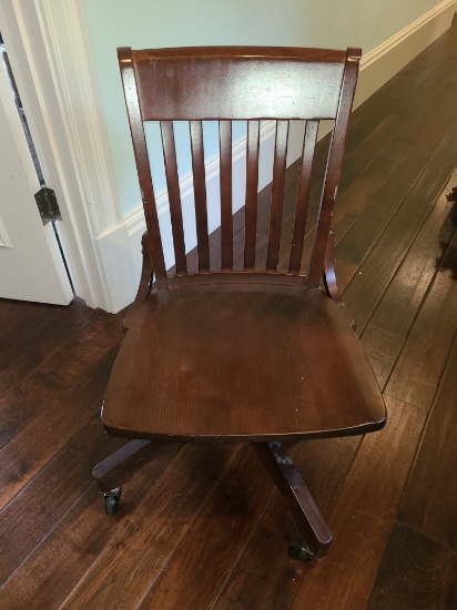Solid Wood Rolling office Chairs - Brown and White