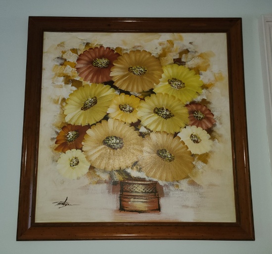 Pot of Flower - Signed and Framed Artwork - 41.75 x 41.75 in