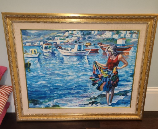 Lady at Harbor by Whitman -Original Artwork - 40 x50 in