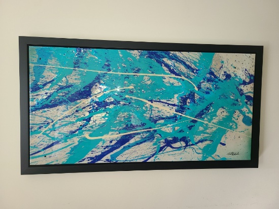 Splatter Acrylic Abstract Original Artwork by Rich B Caliente - 28 x 52 in framed
