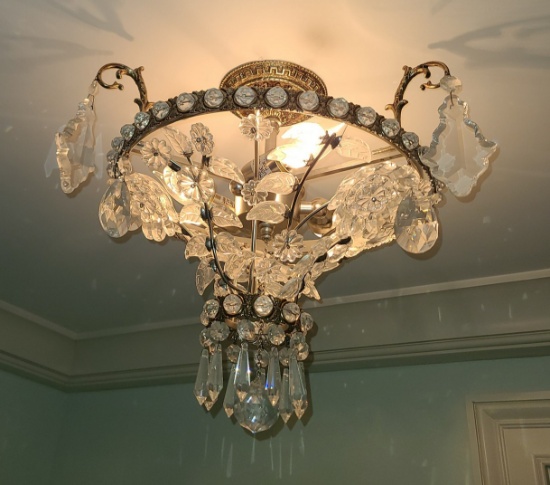 Crystal and metal light fixture