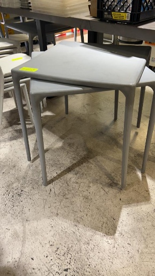 3 outdoor 28 x 28 four leg plastic  resin tables