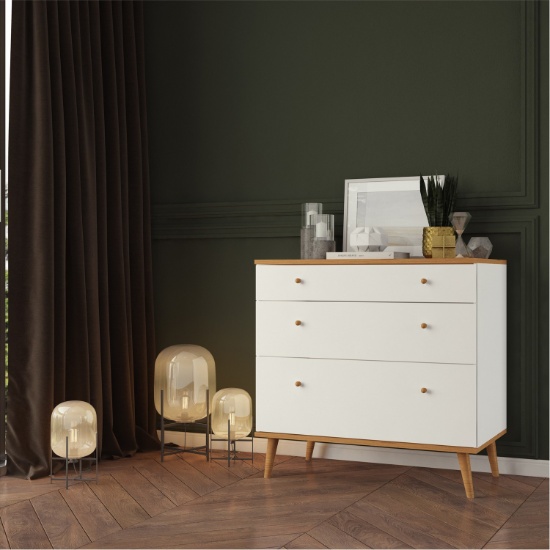 BRAND NEW INDOOR 3-DRAWER DRESSER 39" HIGH WHITE/WALNUT