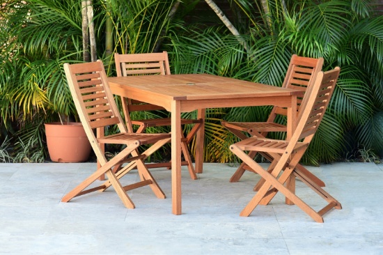 BRAND NEW ORIGINAL PACKAGING OUTDOOR 59" WOODEN TABLE + 4 FOLDING CHAIRS