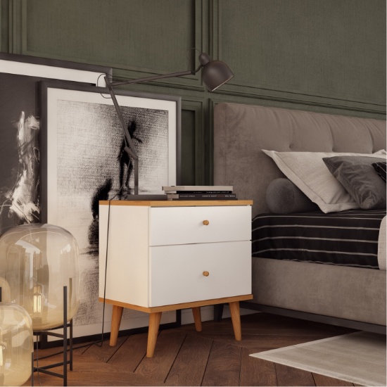 BRAND NEW ORIGINAL PACKAGING WOOD 2-DRAWER WHITE NIGHTSTAND - PACK OF 2