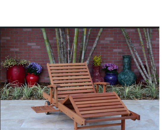 BRAND NEW ORIGINAL PACKAGING SOLID WOOD WHEEL CHAISE LOUNGER WITH ARMS, SIDE TRAY AND BIG WHEELS