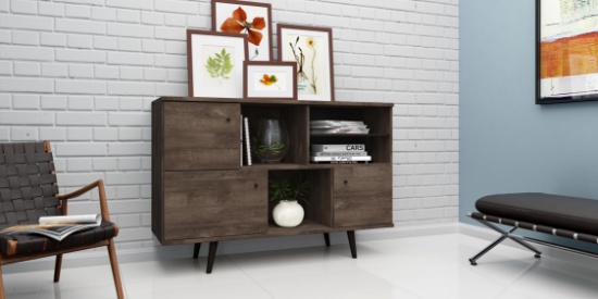 BRAND NEW ORIGINAL PACKAGING INDOOR BUFFET TABLE WITH CABINETS - OAK