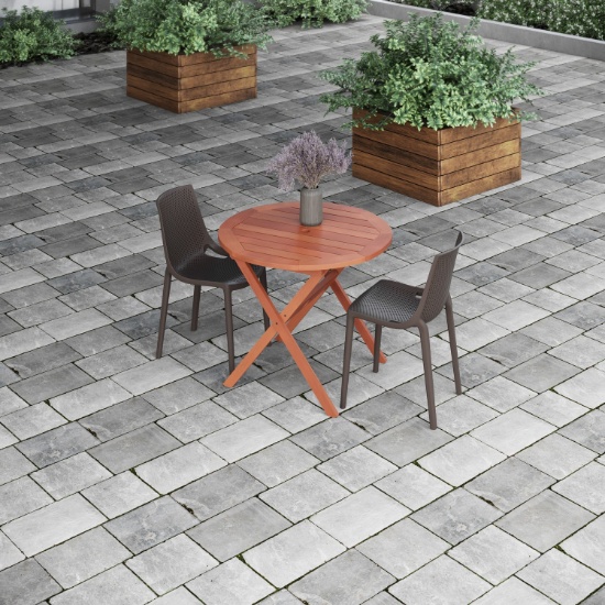 BRAND NEW ORIGINAL PACKAGING FOLDING BISTRO ROUND TABLE 35" BY 29" HIGH WITH 2 STACKING CHAIRS