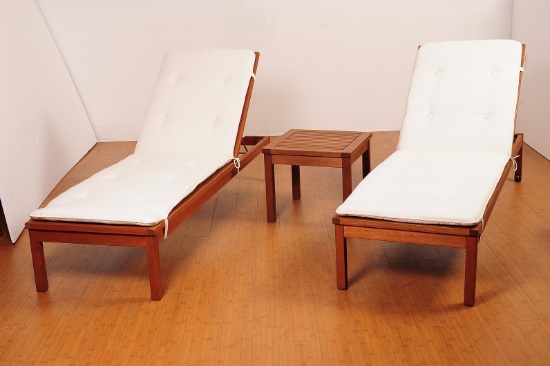 BRAND NEW ORIGINAL PACKAGING OUTDOOR 3-PIECE LOUNGER SET (2 CHAISE + SIDE TABLE) WITH CUSHIONS - SOL