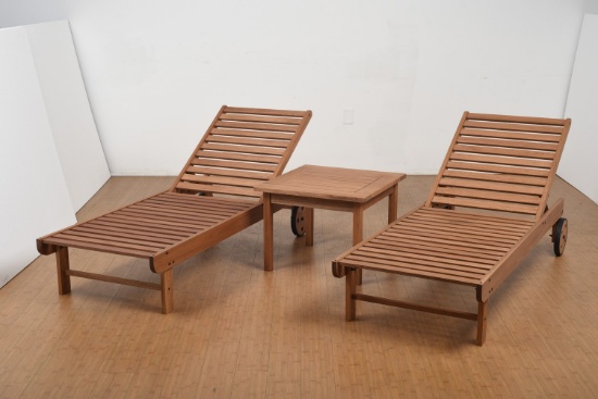 BRAND NEW ORIGINAL PACKAGING 2-PIECE WHEEL CHAISE LOUNGER WITH SIDE TABLE - SOLID WOOD